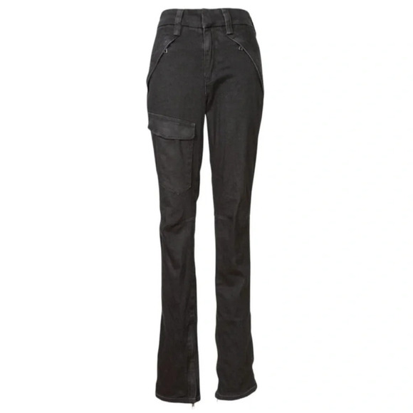 RtA High Rise Black Denim Paneled Cargo Jeans Zip Ankle‎ Size 25 - Picture 1 of 10